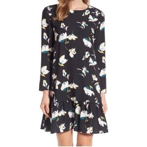 Halogen Black Floral Ruffle Hem Dress sz M